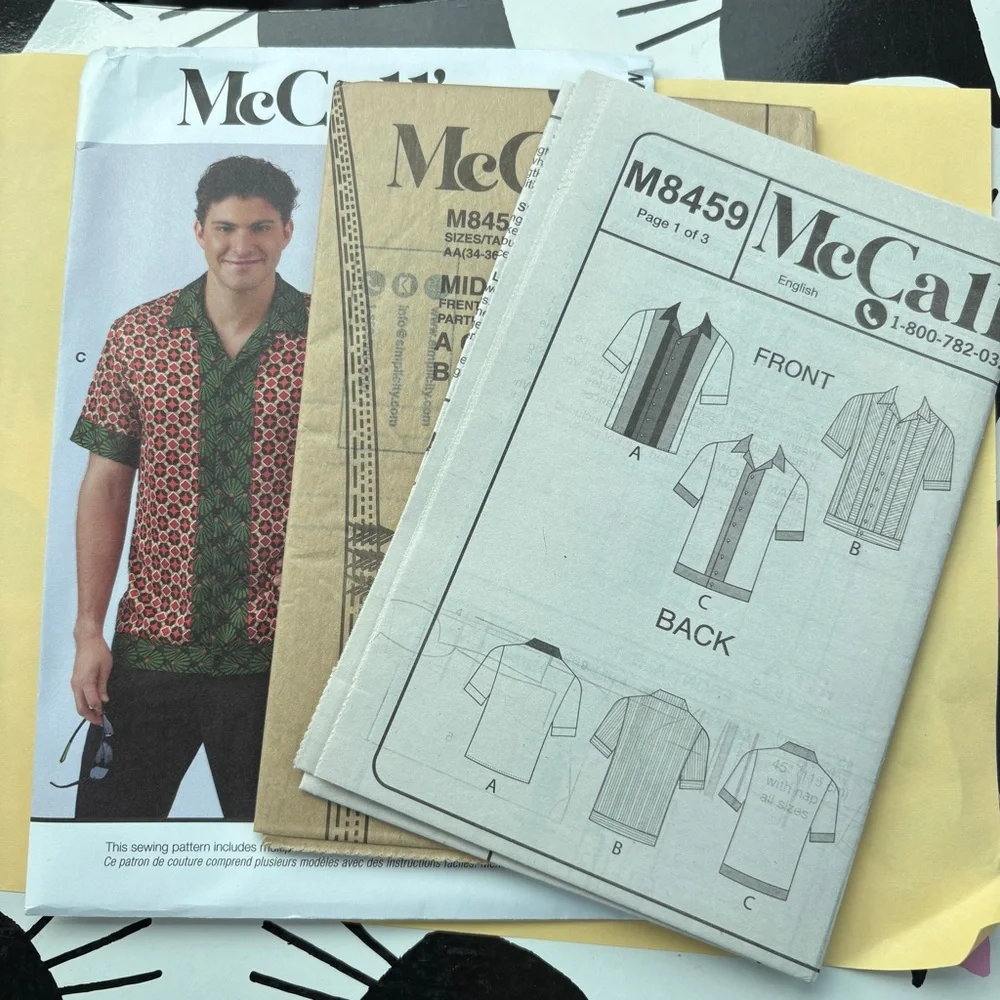 McCalls Pattern M8459 AA for Men’s Shirt